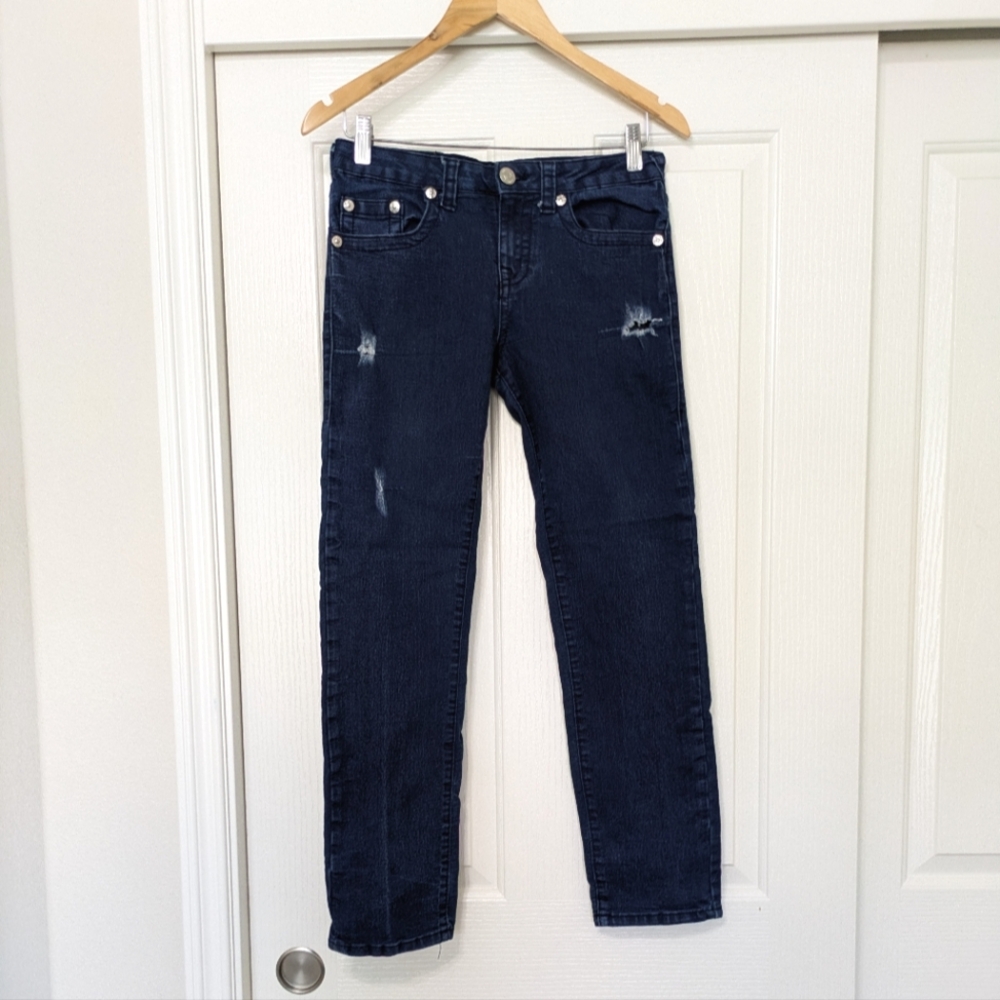 TRUE RELIGION Geno Relaxed Slim Boys Distressed Dark Wash Jeans Pants Sz 14